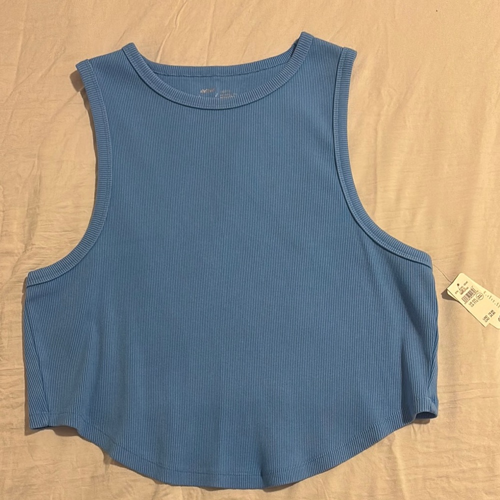 Blue Sleeveless Ribbed Top
